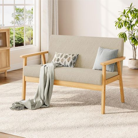 Dripex Canapé 2 Places, Moderne et scandinave, canapé Double en Velours Teddy en Bois, pour Salon, Chambre à Coucher, Bureau, 107 x 60 x 77 cm, Beige (1/5)