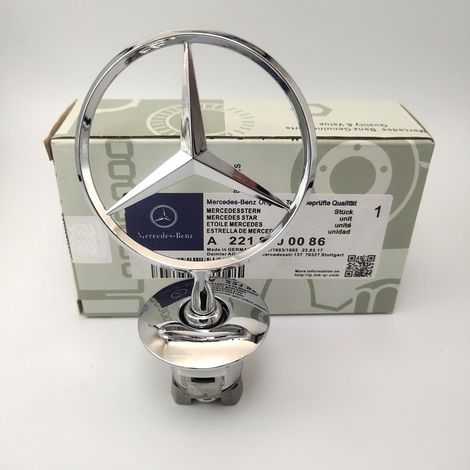 Passend für Mercedes-Benz C180, C200, E200, E260L, S300 und S350 Motorhaubenemblem. Original Mercedes-Benz Motorhaubenemblem Stern A1248800086, silber. (1/5)