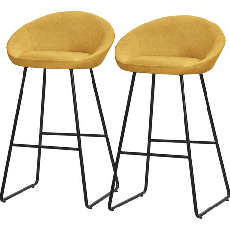 ML-Design 2x Taburetes de Bar Altos Mostaza con Funda de Tela 75cm, Sillas con Estructura Metálica, Asientos de Cocina con Respaldo y Reposapíes, Sillones de barra, Mueble de Mostrador de Bistro (1/5)