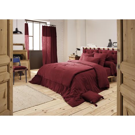 Pack gaze de coton parure de couette 220x240 cm + drap housse 140x190 + 2 taies 60x60 Bordeaux (1/4)