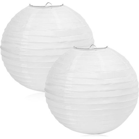 Ecleanfy - Deux abat-jour ronds en papier blanc de 30 cm, lanternes décoratives pour mariage/anniversaire, décorations (1/5)