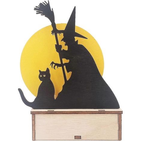 Décorations d'Halloween : Fantômes, Sorcières et Faucheuse - Figurines en bois - Modèle créatif - Veilleuse creuse - Accessoire de bureau - Décoration en bois - Fête d'Halloween (1/5)