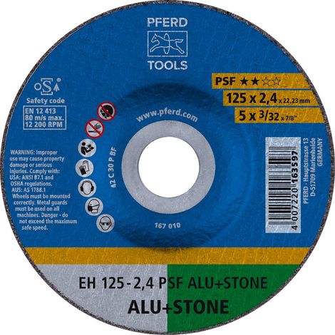 PFERD TOOLS Trennscheibe EH 125x2,4x22,23 mm gekröpft Uni.-Linie PSF ALU+STONE für Alu/NE-Met./Stein (10) 10 Stk (1/5)