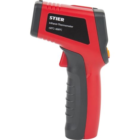 STIER Infrarot-Thermometer, Messbereich -50 °C - 600 °C, 2x 1,5 V AAA Batterien, mit Displaybeleuchtung, Laser-Thermometer, berührungslos, Temperatur messen