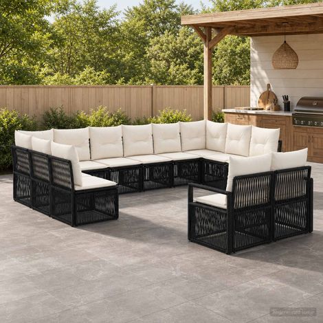 Salon de jardin modulable 12 places en polyrotin noir avec coussins lavables, 90.8kg - PANGIVO (1/5)