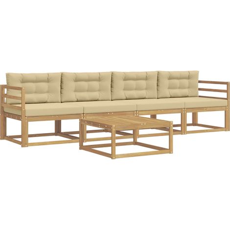 Conjunto de sofás de exterior con cojín 4 pcs y Beige vidaXL