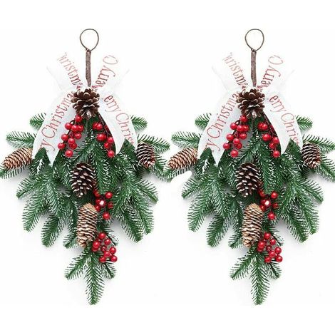 Green Mobility – Couronne de Noël artificielle en forme de larme – Lot de 2 – avec baies et pommes de pin (1/5)