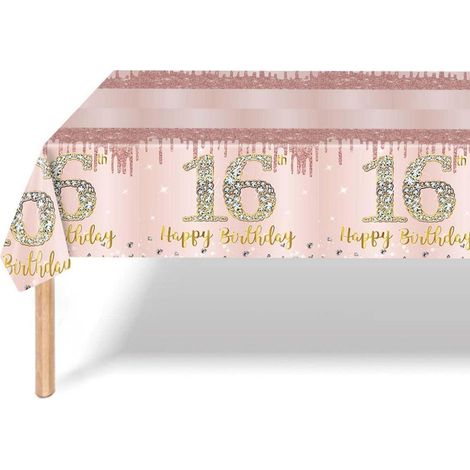 Tischdecke 16. Geburtstag Mädchen Rosé Gold 137x274 cm Wiederverwendbar