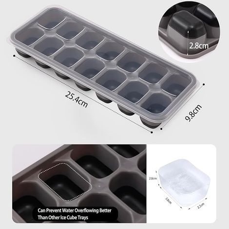Ice Cube Trays Silicone Ice Cube Trays with Lid Stackable Ice Cube Trays for Cocktail Whiskey Coffee Black (1/3)