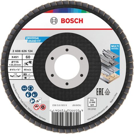 Bosch Flaps discs X451 Flap Disc 115 x 22.23 mm G60 T29 15 pcs 2608626168