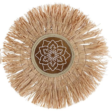 Décoration murale Boho en fibres naturelles - Teinte naturelle beige avec accents boisés (1/4)