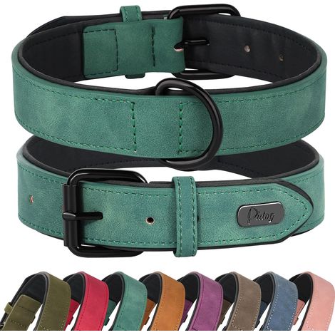 Collier pour Chien en Cuir Doux Rembourré, Collier pour Chien en Cuir Respirant et Robuste avec Boucle Réglable en Métal Antirouille pour Petits Moyens Grands Chiens, Vert, XL (1/5)