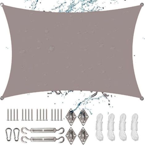 Vela parasole rettangolare (marrone), 3 x 4 m, impermeabile, con kit di montaggio, resistente ai raggi UV, per giardino, balcone, terrazzo (marrone) (1/5)