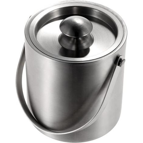 3L Seau à glace bicouche glaçon inox isolation froid ustensiles vin avec couvercle et poignée (1/4)