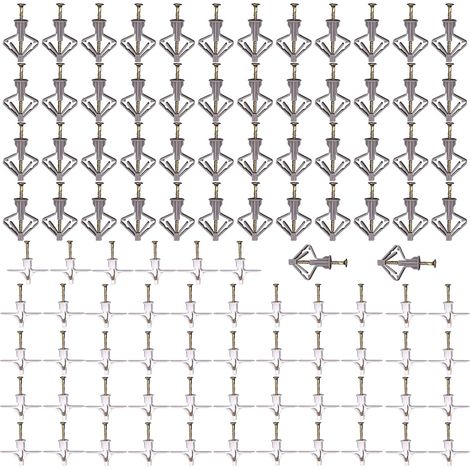 [NIE BENUTZT]100er-Pack Hochleistungs-Dübel und Schrauben für Gipskartonplatten mit Schrauben, für Trockenbau und Gipskartonplatten – ideal für TV-Wandhalterungen und mehr (1/5)