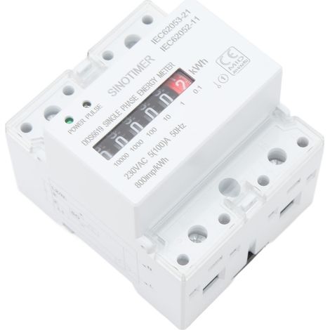 Compteur d'énergie électrique (wattheure) à double indicateur LED couleur, montage sur rail, monophasé, pour maison connectée, 230 V CA. (1/5)