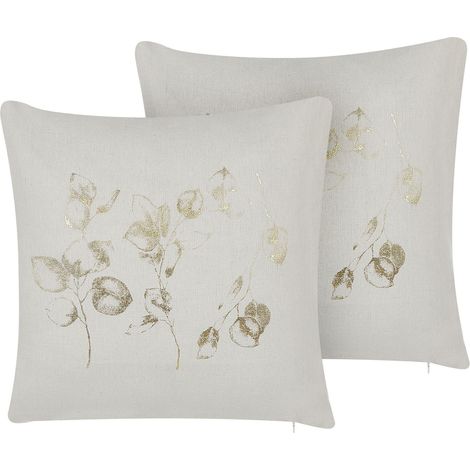 Set di 2 cuscini decorativi fantasia di foglie 45 x 45 cm crema Gomphrena