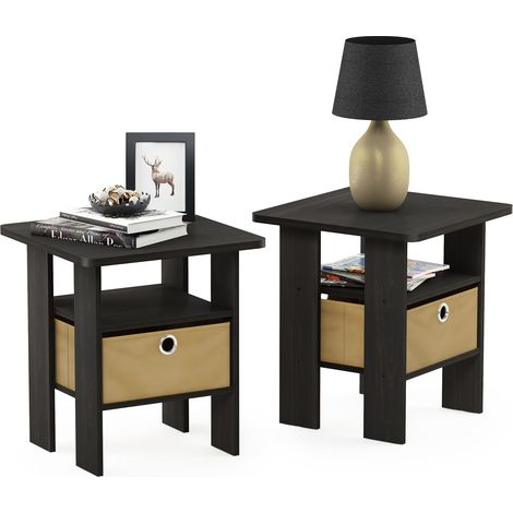 Chevet end Table avec Tiroir, Marron, Set de 2, Bois, Espresso/Noir, 2-Pack, Expresso (1/5)