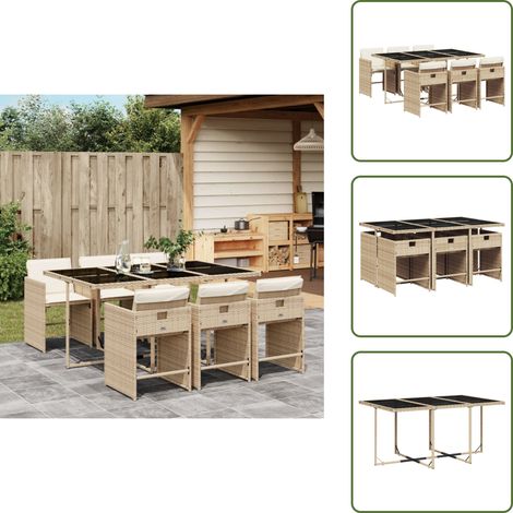 Cojines para sillas - vidaXL Set comedor de jardín 7 pzas con cojines ratán sintético beige - Ratán sintético