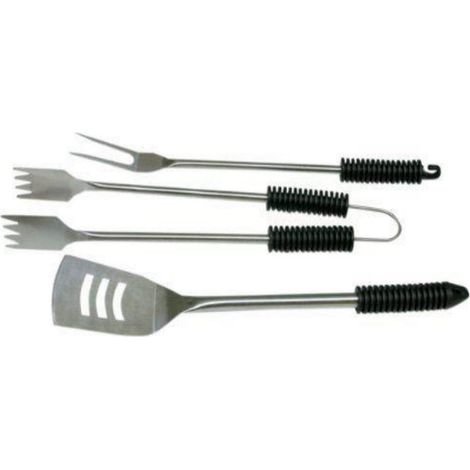 Set Attrezzi Accessori Barbecue Bbq 3 Pz Manico Resina Pinza Spatola Forchettone