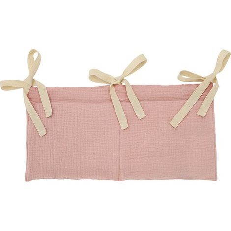 Bolsa de almacenamiento colgante rosa de doble compartimento para cuna y moisés,39×20 cm (1/5)