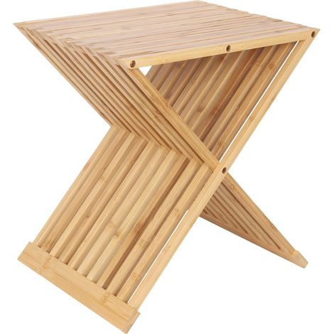 Taburete para plantas Relaxdays, plegable, mesa auxiliar para flores, HBT: 44 x 40 x 33 cm, bambú, natural (1/5)