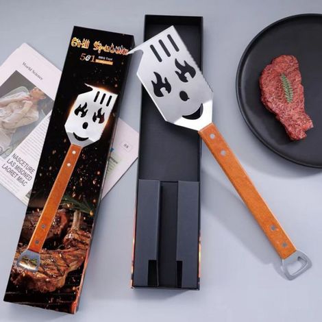 Spatule Barbecue 7 en 1 Extra Épaisse, Ustensile Multifonction Camping avec Tourne-Brochettes et Ouvre-Bouteille (1/4)