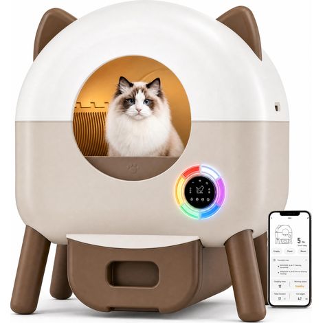 Litiere Chat Autonettoyante XXL, Litiere Automatique 76L Connectée App, Système Anti-Pincement & Anti-Odeurs, 15 Jours sans Corvée, 8 Capteurs, Silencieuse, Litière Auto Nettoyante Idéale Multi-Chats (1/5)