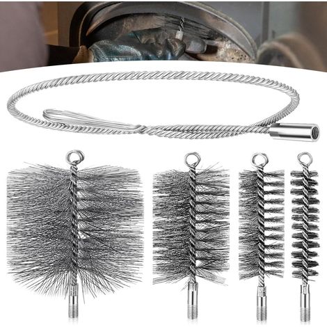Ensemble de 4 brosses pour conduits de poêle (30/50/80/150 mm) avec tige de poussée et fil d'acier de 1 m pour le nettoyage des conduits de cheminée. (1/5)