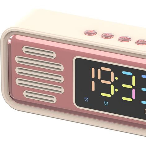 Réveil Bluetooth rétro créatif avec affichage numérique LED couleur, mini enceinte de bureau, beige (1/5)