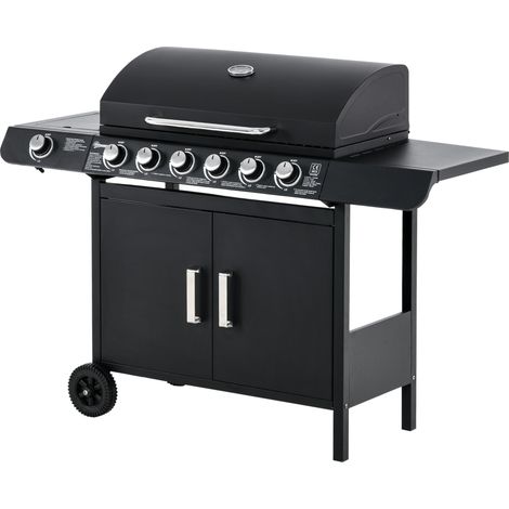 Barbecue a Gas GPL 7 Fuochi 135x50x100 cm con Fornello Laterale Nero (1/5)