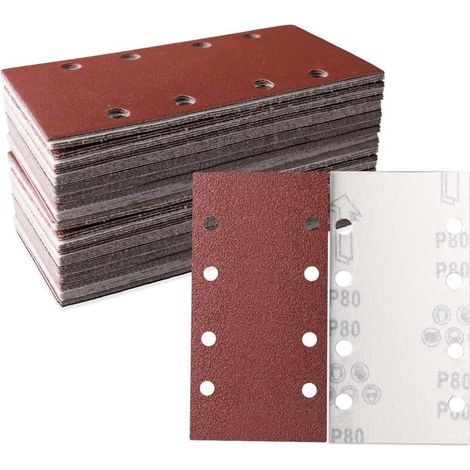 Lot de 30 feuilles abrasives 93 x 185 mm - Papier abrasif carré auto-agrippant 8 trous - 80 grains - Idéal pour ponçage, polissage et dérouillage - Convient pour ponceuse rectangulaire (1/5)