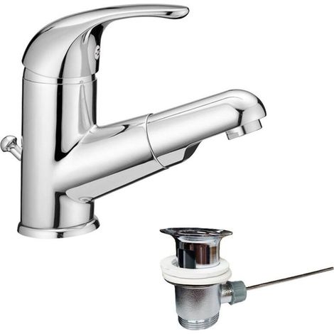 "MISCELATORE LAVABO CON DOCCETTA ESTRAIBILE Cromo + Piletta 1""""1/4" (1/3)