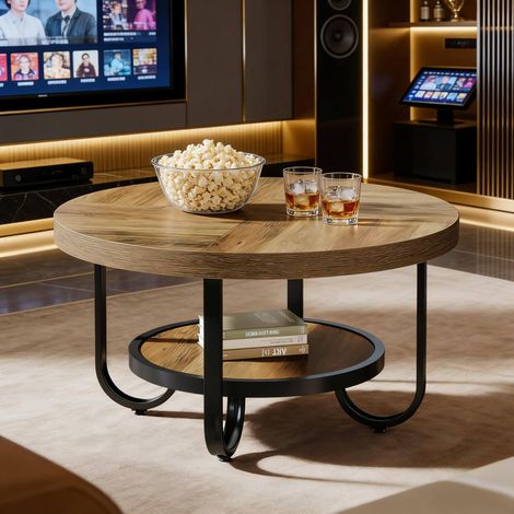 Couchtisch rund mit 2 Ebenen MDF Metall Industrial OKMYHOME (1/5)