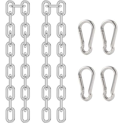 Chaîne de Chaise Suspendue 2 Pièces Chaîne D'extension en Acier Inoxydable Chaine pour Fauteuil Suspendu avec 4Pcs Mousqueton à Ressort pour Intérieur et Extérieur Fixation de Suspension