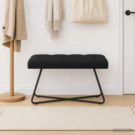 Banc capitonné à boutons en tissu noir avec pieds en métal 80 x 40 x 46 cm - PANGIVO (1/5)