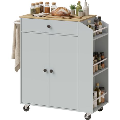 HOMCOM Kitchen Island with 3-Tier Spice Rack, Kitchen Cart with Towel Rack (1/5)