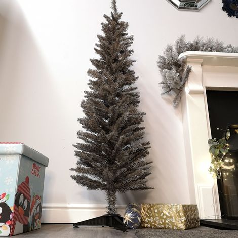 5ft (150cm) Snowtime Wrapped Pencil Pine Grey Christmas Tree with 236 Tips (1/5)