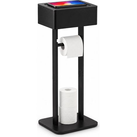 Toilet Roll Holder with Storage Shelf - Black Bamboo (1/5)