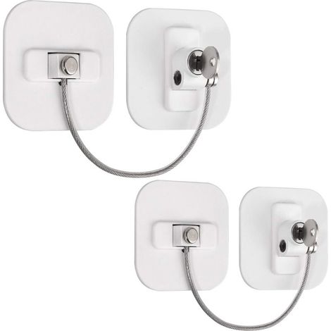 2pcs Serrures Câble de Limitation d'Ouverture pour Tiroir de Porte Réfrigérateur avec 4 Clés Paire de Cylindre 18CM Câble Verrouillage Coulissant Pieds pour Casier Sécurité pour Enfants-Blanc- (1/5)