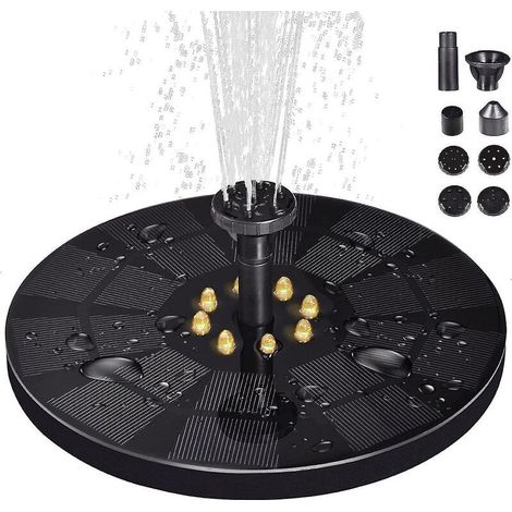 Fontaine solaire améliorée avec éclairage LED 3 W - Fontaine solaire à 8 jets d'eau - Fontaine solaire pour bain d'oiseaux et jardin (1/5)