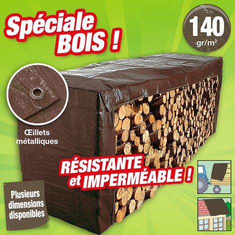 Bâche de protection ultra résistante 140 gr/m2 – Couleur marron – Dimensions 2m x 3m – Traitée anti-UV pour bois – Outiror