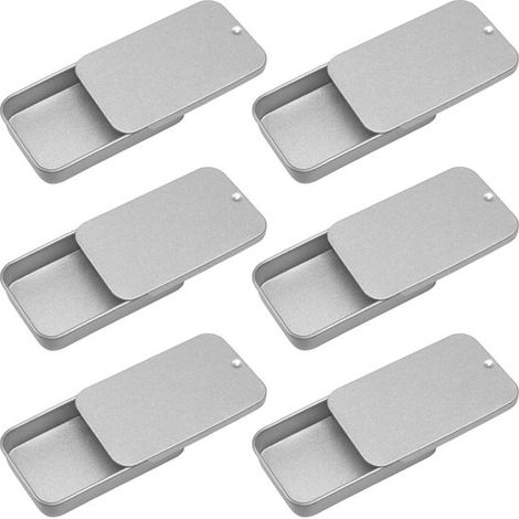 6 Stück Rechteckige Dose mit Schiebedeckel Metalldose 50 × 25 × 10 mm Tragbare Metallbox Wiederverwendbare, leere Mini Dose (1/5)