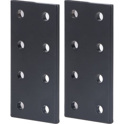 Lot de 2 plaques de jonction rectangulaires en alliage d'aluminium à 8 trous pour table et lit, noires. (1/5)