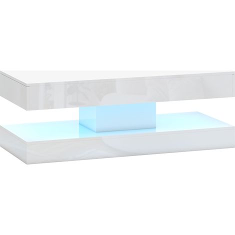 GagaTable de salon avec tiroirs et lumieres LED table basse moderne avec etagere ouverte panneau de particules blanc (1/5)