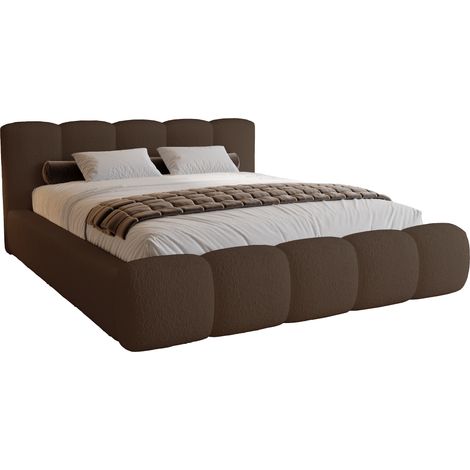 Lit coffre 140x200 Ravello - lit bouclé avec rangement, sommier - Brun (Lambi 4)