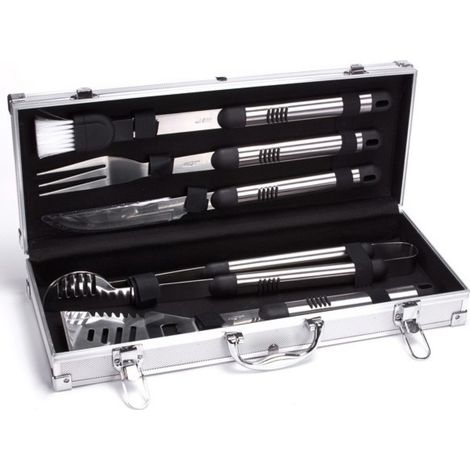 MSV – Malette barbecue inox 5 ustensiles – Pince, fourchette, couteau, pelle – Acier inoxydable durable – Dimensions 50,5x19,7x8,6cm