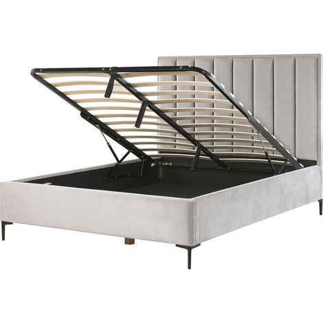Letto Matrimoniale con Contenitore in Velluto 160 x 200 cm Grigio Sezanne
