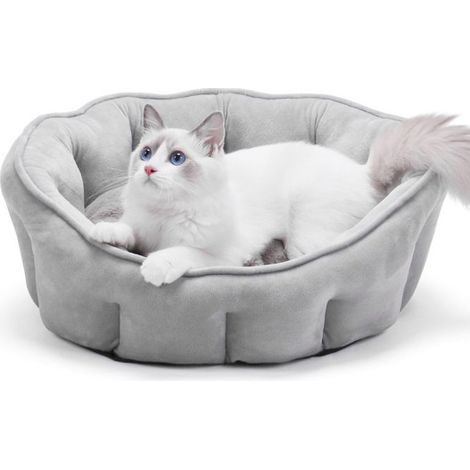BelleRise - Panier douillet rond pour chats et chiens de petite et moyenne taille, avec coussin moelleux, 46 x 46 x 23 cm (1/5)