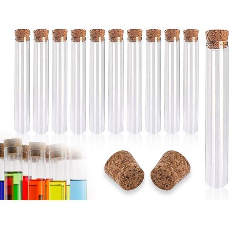 10 pcs tubes à essai tube à essai petit avec liège, tubes à essai en plastique transparent, tubes à essai pour fleurs sels de bain bonbons, table de laboratoire, tubes à fleurs, 18 x 105 mm (15 ml) (1/5)